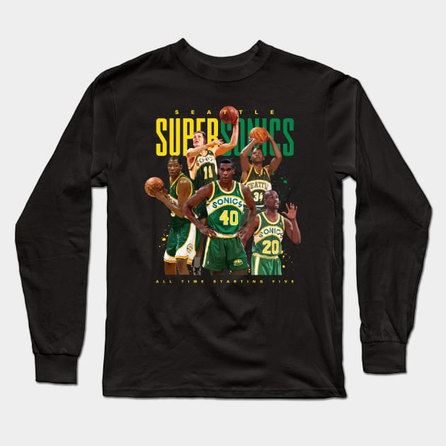 Seattle Supersonics All Time Starting Five Long Sleeve T-Shirt by Juantamad